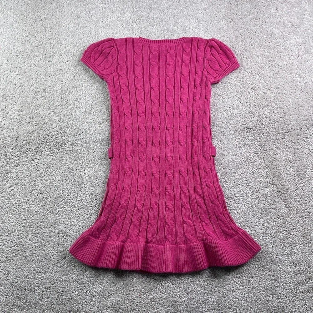 NEW Ralph Lauren Dress Girls Size 6 Pink Cable Knit Short Sleeve Ruffle Hem Prep